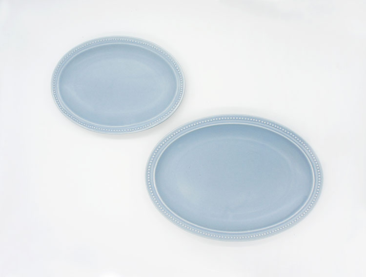 Rim Dots Oval Plate Blue Gray - リムドット　オーバルプレート　ブルーグレー