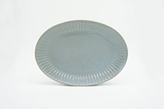 Pleated Pottery ひらひらの器（ながまる）Oval Plate M Blue