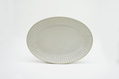Pleated Pottery ひらひらの器（ながまる）Oval Plate M White