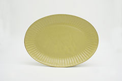 Pleated Pottery ひらひらの器（ながまる）Oval Plate M Yellow